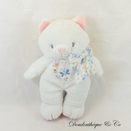 Katze Plüsch POMMETTE Blanc Stickerei Blumen und Schmetterlinge 25 cm Katze Plüsch POMMETTE Blanc Stickerei Blumen und Schmetterlinge 25 cm
