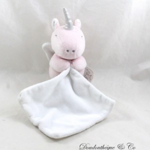 Einhorn Taschentuch Kuscheltier MES PETITS CAILLOUX rosa weiß geflügeltes Einhorn 28 cm