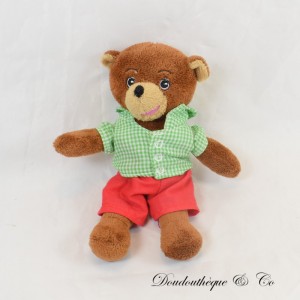Kleiner Braunbär Plüsch POMME D'API BAYARD JEUNESSE Karohemd 19 cm