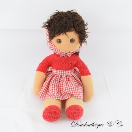 Puppenplüsch BOULGOM brünettes Kleid rot kariert vintage 35 cm Puppenplüsch BOULGOM brünettes Kleid rot kariert vintage 35 cm