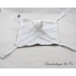 Peluche coniglio piatto PETIT BATEAU a righe bianco blu navy 4 angoli annodati 22 cm