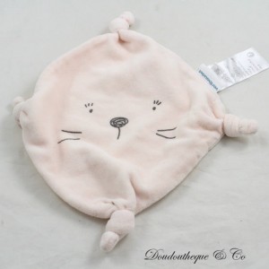 Flaches Katzenkuscheltier VERTBAUDET weiß rosa 4 Knoten 24 cm
