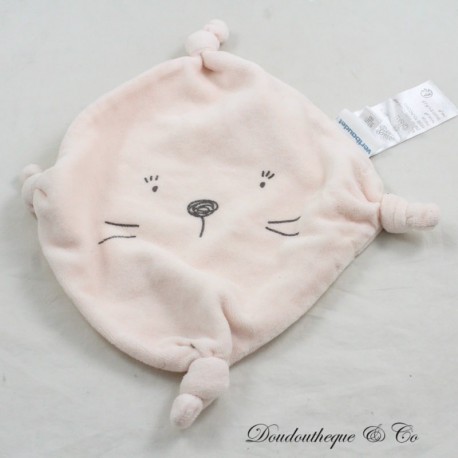 Flaches Katzenkuscheltier VERTBAUDET weiß rosa 4 Knoten 24 cm Flaches Katzenkuscheltier VERTBAUDET weiß rosa 4 Knoten 24 cm