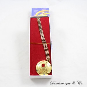 Runder Sailor Moon Anhänger Gold Tone Kristalle Mond Halskette Japanisch Animierter Mond