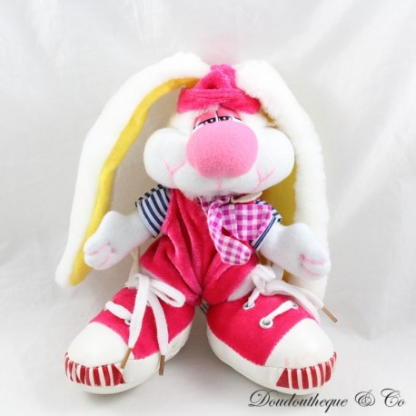 Plüschhase FIZZY weiß rosa Overalls große rosa Turnschuhe Vintage 22 cm Plüschhase FIZZY weiß rosa Overalls große rosa Turnschuhe Vintage 22 cm