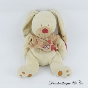 Kaninchen Plüsch NICOTOY Bastien Jacke burgunderbraun lächelndes Gesicht 25 cm