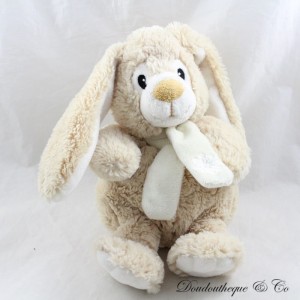 LASCAR beige Kaninchen Plüschschal beige gestickte Blume 27 cm