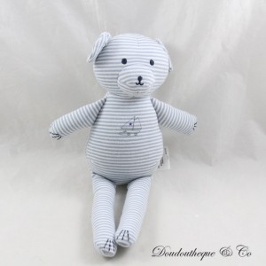 Bär Kuscheltier PETIT BATEAU gestreift himmelblau und weiß gestreift 25 cm