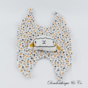 Doudou plat mouton DPAM Du Pareil au Même à pois orange et gris 27 cm