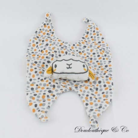 Sheep Flat Blanket DPAM Du Pareil au Même with orange and grey polka dots 27 cm Sheep Flat Blanket DPAM Du Pareil au Même with orange and grey polka dots 27 cm