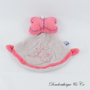 Flaches Schmetterlings-Kuscheltier SUCRE d'orge rosa Stickerei Blumen 20 cm