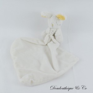 Doudou mouchoir lapin SERGENT MAJOR Mon premier Major blanc, jaune et gris 35 cm