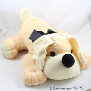 Vintage Stoffhund GIPSY länglich orange gelb große schwarze Schleife 48 cm
