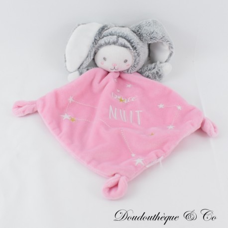 copy of MOTS D'ENFANTS flaches Kuscheltier verkleidet als rosagrauer Diamanthase Douce Nuit 33 cm