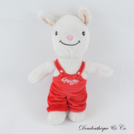 GUIGOZ Schaf Plüsch weiß rot Latzhose rosa Nase und Ohren 20 cm
