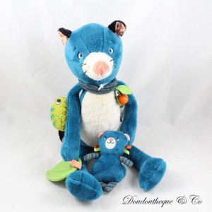 Zimba Panther MOULIN ROTY In the Jungle Activity Plüsch Blau mit Babykatze 39 cm