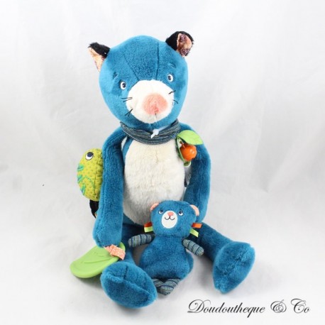 Zimba Panther MOULIN ROTY In the Jungle Activity Plüsch Blau mit Babykatze 39 cm Zimba Panther MOULIN ROTY In the Jungle Activity Plüsch Blau mit Babykatze 39 cm