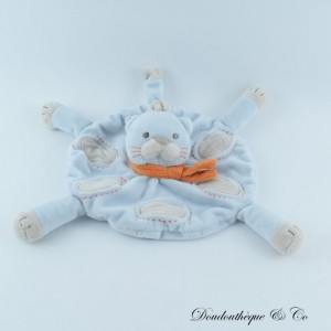 Flache Katze Kuscheltier KIMBALOO Schal orange Blau oval grau 4 Beine La Halle 23 cm