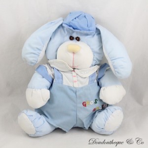 Gefüllter Kaninchen Fallschirm Canvas Stil Puffalump blauer Overall Big Vintage Cuddles 25 cm