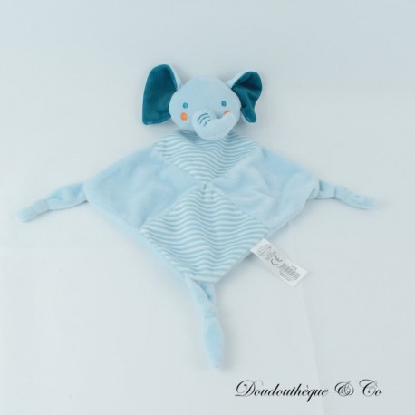 TOM & KIDDY Blau Weiß Gestreifte Elefant Flache Decke 33 cm TOM & KIDDY Blau Weiß Gestreifte Elefant Flache Decke 33 cm