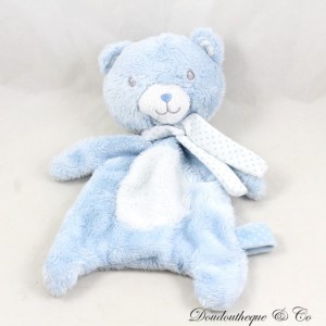 Flache Bärendecke TEX BABY Weiß Blau Polka Dot Schal Schnullerclip Carrefour 26 cm