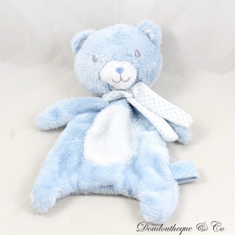 Flache Bärendecke TEX BABY Weiß Blau Polka Dot Schal Schnullerclip Carrefour 26 cm Flache Bärendecke TEX BABY Weiß Blau Polka Dot Schal Schnullerclip Carrefour 26 cm
