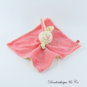 Flaches Kuscheltier Hase TEX BABY lächelndes Rechteck rosa beige grüner Schal 21 cm