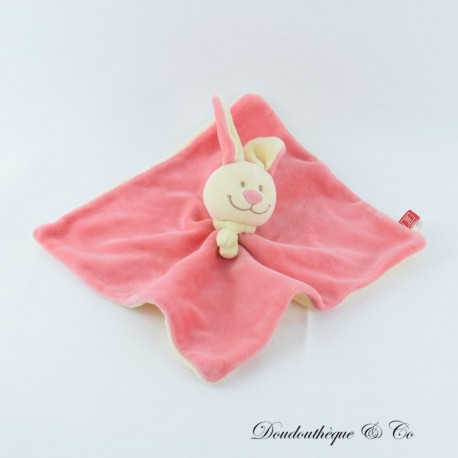 Flaches Kuscheltier Hase TEX BABY lächelndes Rechteck rosa beige grüner Schal 21 cm Flaches Kuscheltier Hase TEX BABY lächelndes Rechteck rosa beige grüner Schal 21 cm