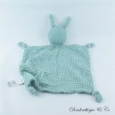Flaches Kaninchen Kuscheltier VERTBAUDET grünes Pucktuch quadratisch 4 geknotete Ecken 36 cm