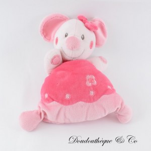 Halbflaches Maus-Plüschtier NICOTOY rosa gestickte Blumen 21 cm