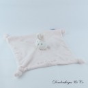 Flaches Kaninchen Kuscheltier CADET ROUSSELLE weiß rosa Stickerei 27 cm