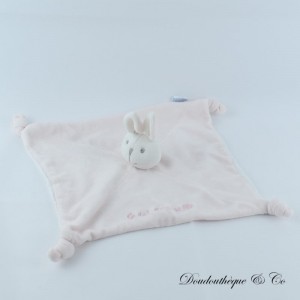 Flaches Kaninchen Kuscheltier CADET ROUSSELLE weiß rosa Stickerei 27 cm