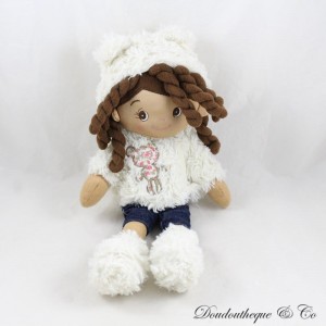 Poupée chiffon métisse LUVY tresses brunes jean manteau fourrure 39 cm
