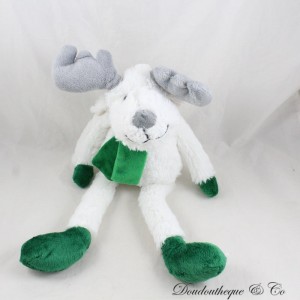Rentier Plüsch COURTEPAILLE weißer Schal grün Weihnachten Kurzer Strohhalm 41 cm