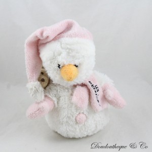 Schneemann Souvenir Plüsch LA CARTEPOSTALLERIE Les Menuires Skigebiet rosa weiß 24 cm