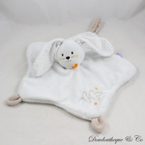 Weißes CANDY CANE Kaninchen flaches Kuscheltier mit Stern Stickerei Blatt Schnullerclip 31 cm