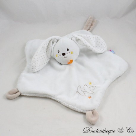 Weißes CANDY CANE Kaninchen flaches Kuscheltier mit Stern Stickerei Blatt Schnullerclip 31 cm Weißes CANDY CANE Kaninchen flaches Kuscheltier mit Stern Stickerei Blatt Schnullerclip 31 cm