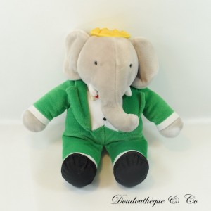 Elefant Babar Kuscheltier, grün grau, rote Schleife, 36 cm
