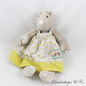 Apolline das taupe MOULIN ROTY La Grande Famille Kuscheltier grau gelbes Kleid 20 cm