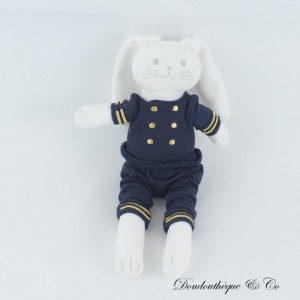 Peluche coniglio di mare PETIT BATEAU outfit capitano barca blu bianco 25 cm