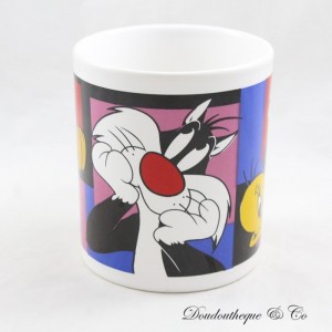Becher Tweety und Groskitt STAFFORDSHIRE Looney Tunes Warner Bros 1997 Kanarienvogel und Katze 10 cm