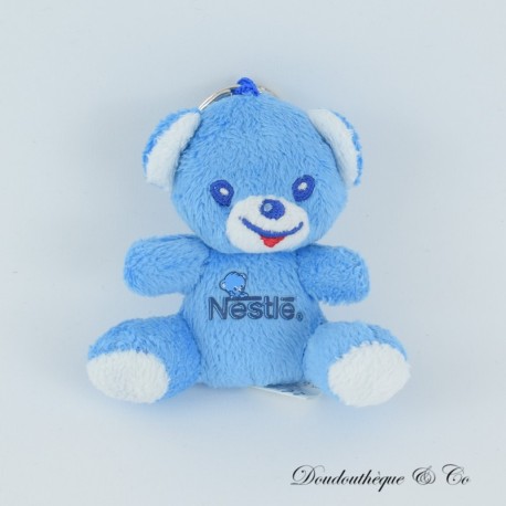 NESTLE blauer und weißer weicher Bär Schlüsselanhänger sitzend rote Zunge 9 cm NESTLE blauer und weißer weicher Bär Schlüsselanhänger sitzend rote Zunge 9 cm