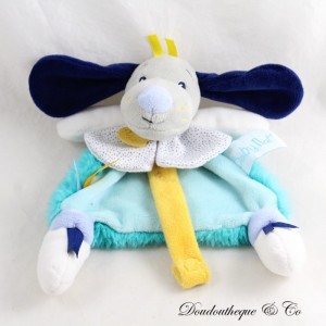 Flaches Kuscheltier Pépin der Hund BABY NAT' Schnullerclip weiß blau 22 cm