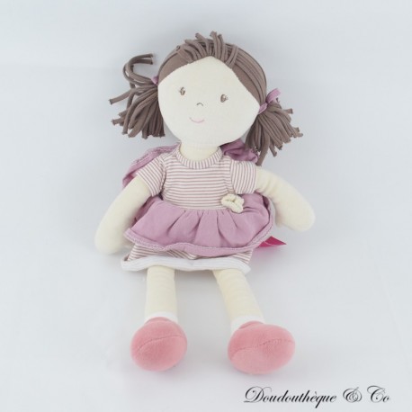 BONNIKA Pari Stoffpuppe Braunes Kleid Rosa Blumen 38 cm BONNIKA Pari Stoffpuppe Braunes Kleid Rosa Blumen 38 cm