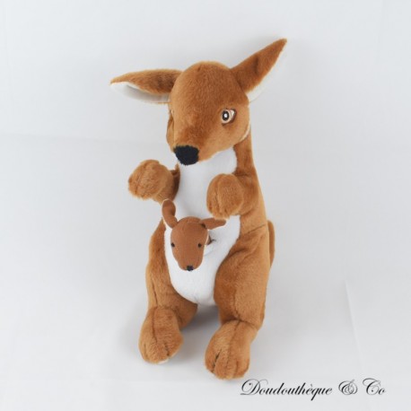 SANDY Känguru Plüschtier mit Baby in der beigebraunen Tasche 30 cm SANDY Känguru Plüschtier mit Baby in der beigebraunen Tasche 30 cm