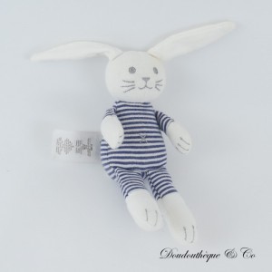 Kaninchen Kuscheltier PETIT BATEAU Les Rayés Rassel Streifen blau weiß Sitzposition 10 cm