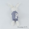 Kaninchen Kuscheltier PETIT BATEAU Les Rayés Rassel Streifen blau weiß Sitzposition 10 cm