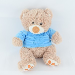Stoffbär PORT AVENTURA sitzendes T-Shirt blaues Souvenir des Parks 35 cm