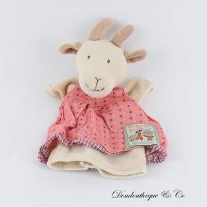 Marionette Kuscheltier Biquette MOULIN ROTY La Grande Famille Ziege rosa Kleid 25 cm