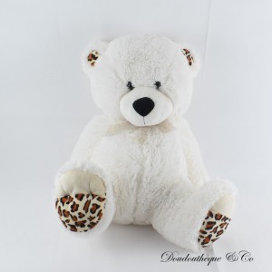 Großer Stoffbär CORA Weiße Satinschleife Sitzende Leopardentatzen 50 cm